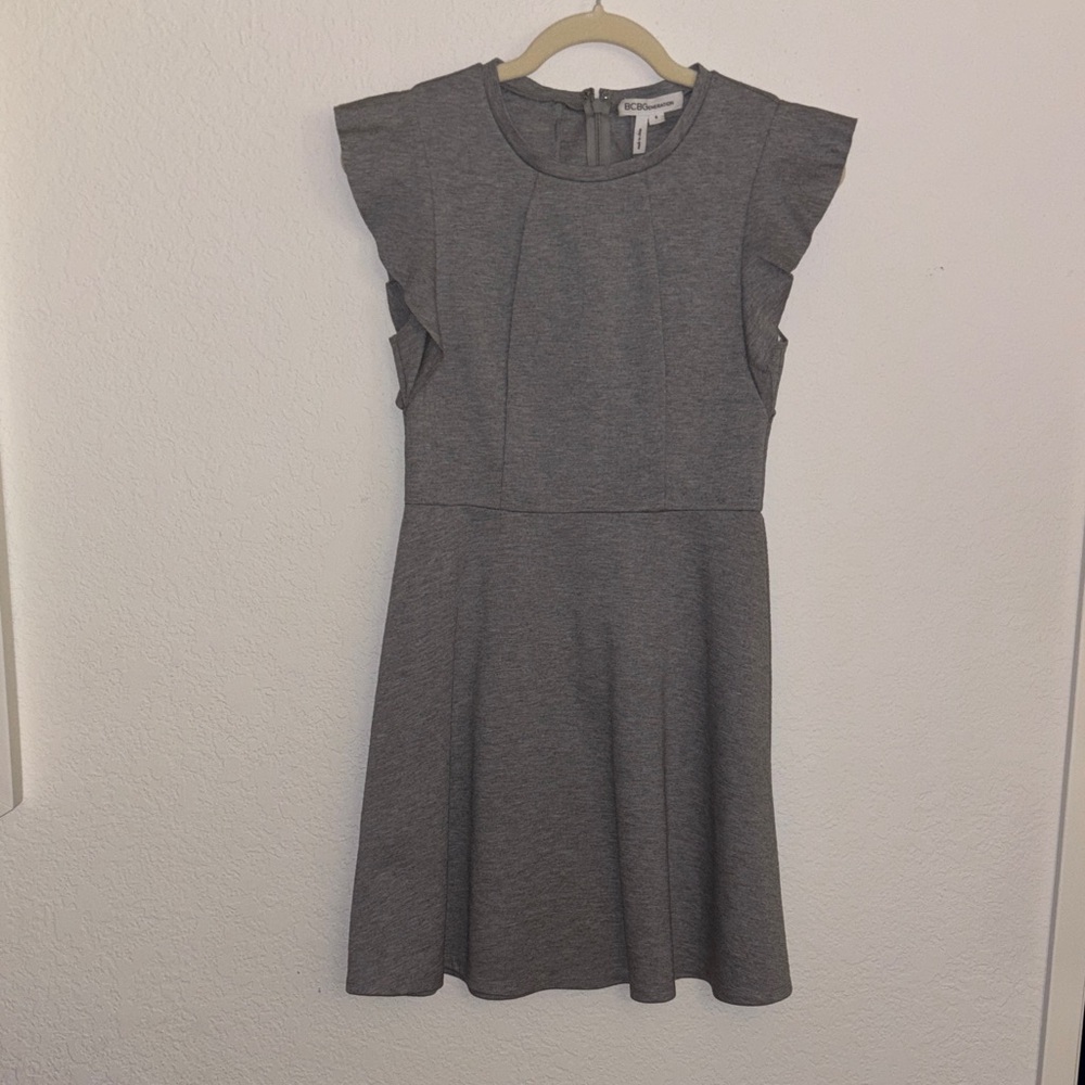 BCBGeneration Gray Ruffle Sleeve Dress